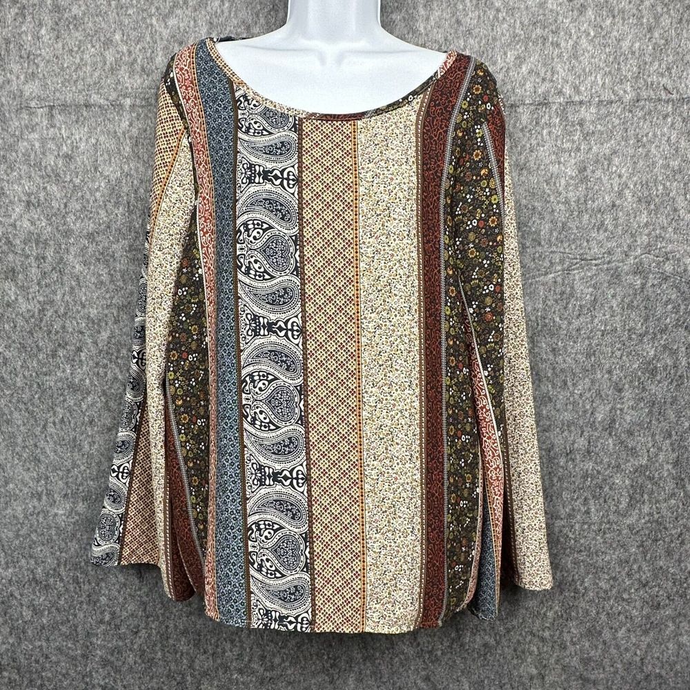Vintage Havana Tunic Top Women L Crochet Low Scoop Back Long Sleeve Boho Peasant - Picture 2 of 13
